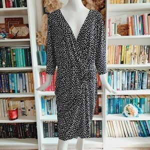 NEW Eliza J Women's Black and White Long Sleeve Surplice Jersey Midi Dress P1332